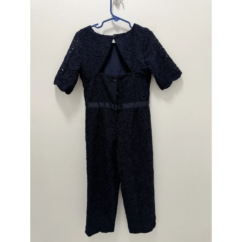 Janie and Jack Girls Navy Blue Lace Cropped Jumpsuit Romper Size 7